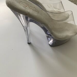 Pleaser Silver Heels with Transparent Stiletto